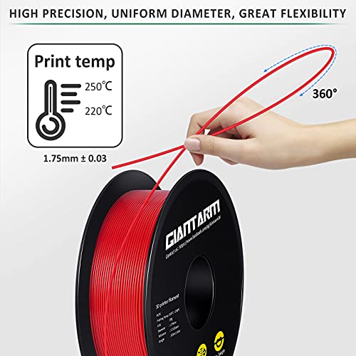 Image of GIANTARM Red PETG 3D Printer Filament Toughness Enhanced 1kg (2.2lbs), 1.75mm Dimensional Accuracy + /-0.03mm, 1080 Feet(330m) /Roll, Vacuum Package, Fit for Most 3D FDM Printer