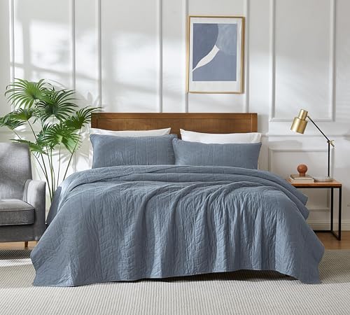 palassio Blue Cotton Quilt Twin Size Bedding Sets with Pillow Sham, Lightweight Soft Bedspread Coverlet, Quilted Comforter Bed Cover for All Season, 2 Pieces