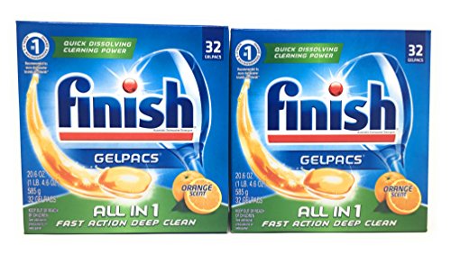 Finish All In 1 Gelpacs, Orange 32 Tabs, Dishwasher Detergent Tablets (Pack of 2)