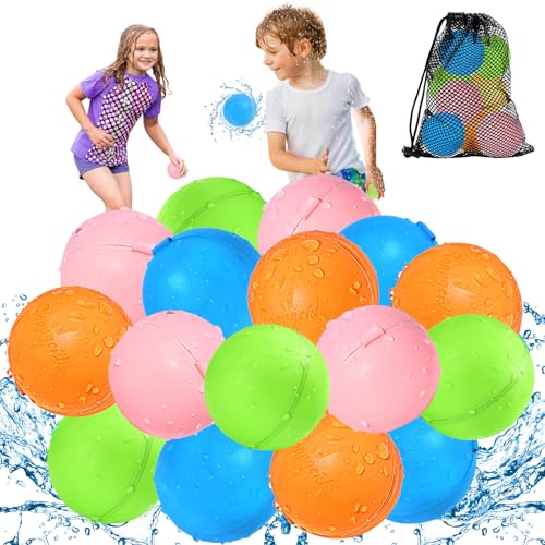KOKODI 16 Stück Wasserbomben Wiederverwendbar Silikon Schnellfüllen & Selbstverschließen Wasserbomben für Kinder & Erwachsene Wasserspielzeuge für Sommer Schlachtspaß