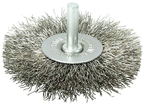Image of Weiler 17979 3 inch Stem-Mounted Crimped Wire Radial Wheel, .014 inch Stainless Steel Fill, 1 /4 inch Stem, Made in the USA (Pack of 10)