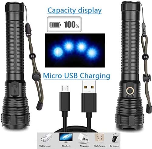 Miniatura 2 de XLENTGEN Linternas LED recargables de alto lúmenes 200000, XHP70 potentes linternas tácticas con baterías Zoomable 5 modos de visualización de