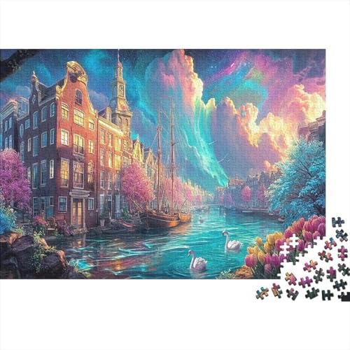 Fantasy Canal sous la Nuit 1000 Piece Puzzles Adults and Children Le Paysage Cadeau pour La Famille Loisir Créatif Tableau Décoratif Jeu Stimulant...