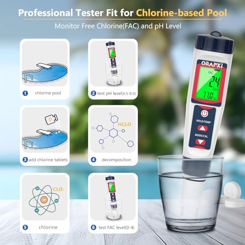 Orapxi LD-187 Pool Salt Tester Free Chlorine Tester Digital Chlorine Ph Tester Salt Meter For Pool 7 In 1 Ph Salt Free Chlorine Orp Tds Ec Pool Water Tester thumb #3