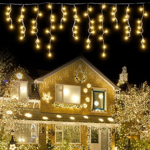 Micacorn Guirlande Lumineuse Rideaux,5M Étanche Rideau Lumineuse,0.8Mx16 Pcs Rideau Lumineux Solaire 8 Modes 128 LED Rideau Lumineux Télécommande Mariage Noël Partie Décoration De Vacances