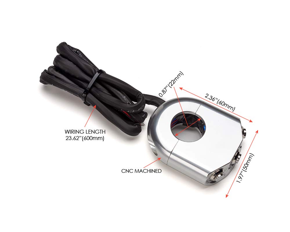 Pulsantiera per manubrio moto da 22 mm, in alluminio billet, 3 pulsanti