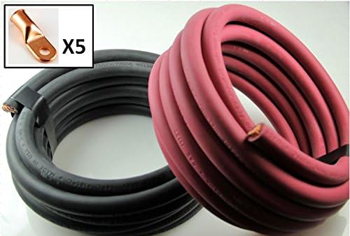 Crimp Supply Ultra-Flexible Car Battery/Welding Cable - 2/0 Gauge, (50 Feet Red/50 Feet Black) - and 5 Copper Lugs