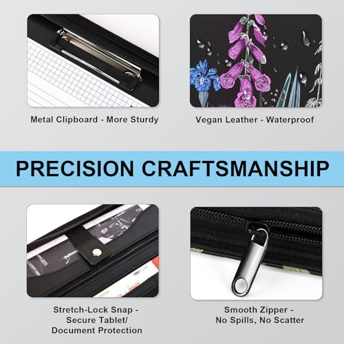 Image of Eshow Portfolio Organizer - 3 Ring Binder with Zipper, Vegan Leather Business Padfolio Folder with Notepad Includes 5 Color Sheet Protectors for Documents Files for Men Women