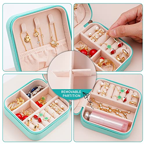 Image of Neveika Portable Travel Mini Jewelry Box Leather Jewellery Ring Organizer Case Storage Gift Box Girls Women (Blue).