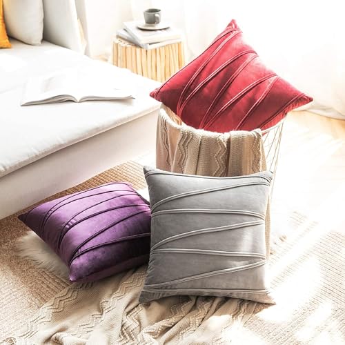 Image of Khooti Velvet Striped Cushion Cover Pack of 1-40 inch x 40 inch / 102 x 102 cm | Wine | Soft Pillow Covers Cushion Case for Sofa Bedroom Livingroom Chair Car, Cushion Cover with Zig Zag Pattern