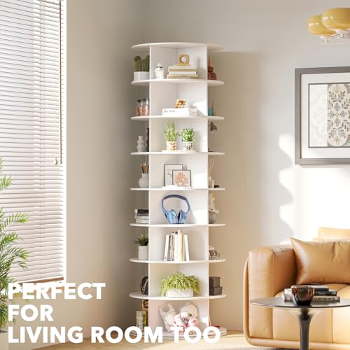 SpaceAid 8 Tier Rotating Shoe Rack Tower, Spinning Shoe Display Lazy Susan, Revolving 360 Shoe Rack Storage Round Carousel, Vertical Handbag Rotate Shoes Closet Organization (8-Tier White)