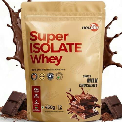 Image of Neulife Super Isolate Whey Protein 450 g | Max Absorption Protein Shake with Patented Ketofuel MCTs | Swiss Milk Chocolate
