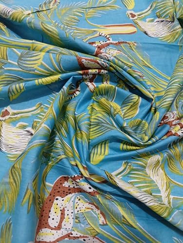 Image of Doraya Pure Cotton Dress Making Fabric Sanganeri Print Jaipuri Hand Block Printed Unstitched Dress Material for Women Blouse /Plazzo,Kurti /Lehenga Piece Womens 43 inch Inches Width (Blue 1, 3 Meter)