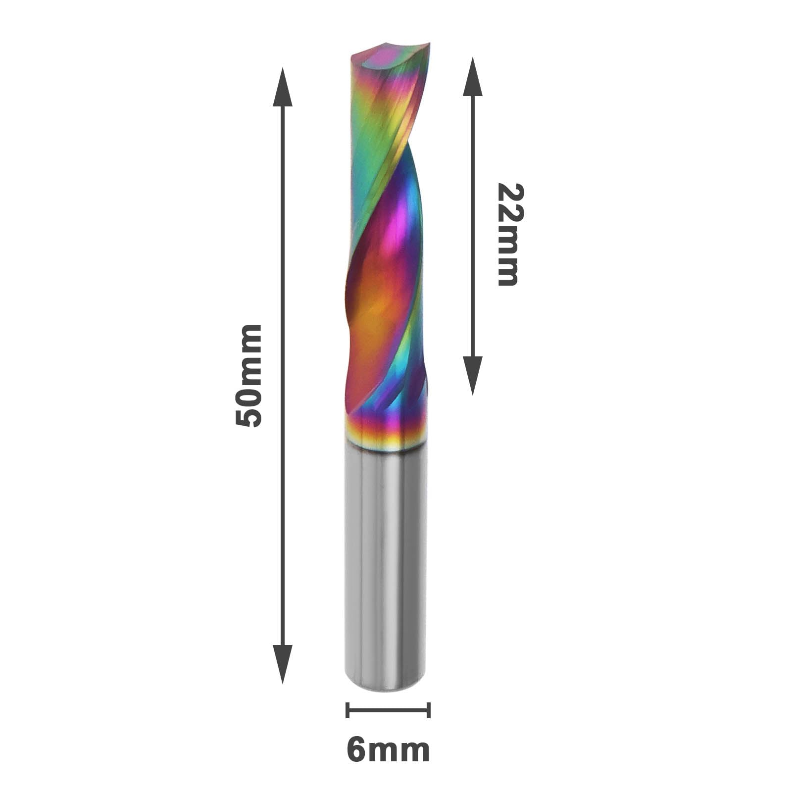 The Lord of the Tools 1x Fraise en Acier Au Tungstène avec Revêtement DLC CNC 6mm Tige Simple Fraise 22mm Longueur de Coupe 50mm Longueur Totale pour Le Traitement CNC Aluminium Cuivre Bois Acrylique