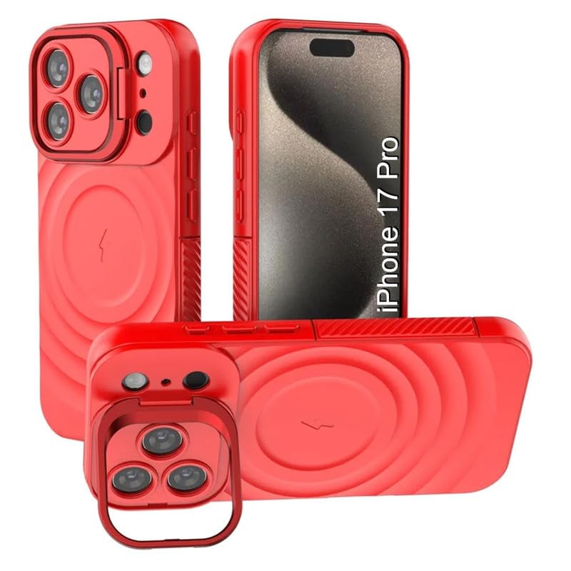 Image of LuxuryKase Shockproof Case for iPhone 17 Pro | Ripple Pattern | Camera Protection | Inner Velvet Fabric Lining | Protective Cover with Enhanced Grip & Wireless Charging Support - Red