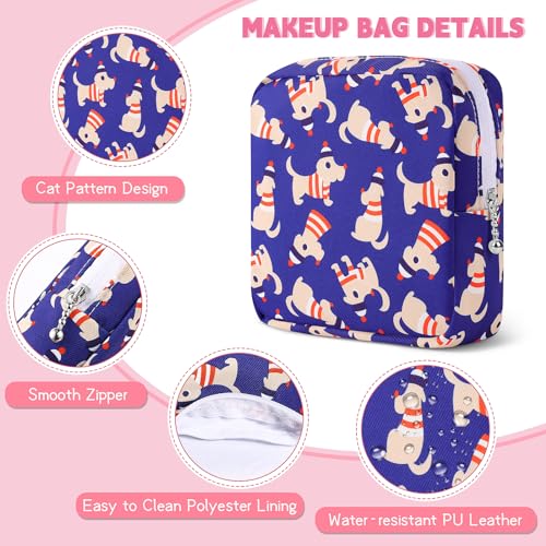 Image of Likesing 5.1 inch Mini Makeup Bag for Purse, Nylon Small Makeup Pouch Travel Cosmetic Make up Bags for Women Girls, Cute Preppy Mini Toiletry Bag Coin Pouch Period Bag(N0902 Blue)