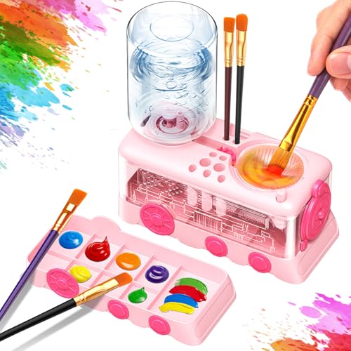 2025 Upgraded Paint Brush Cleaner with Paint Tray, Washing My Brush, Water Cycle Brushes, Water Cycle Watercolor Brushes Rinse, Train Style Painting Art Supplies for Artist Beginner Kid