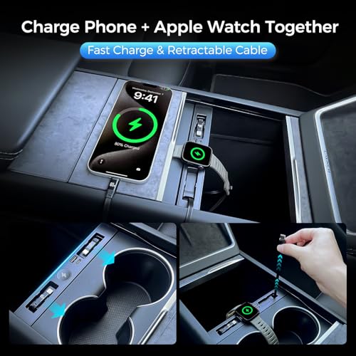 Image of USB Hub for Tesla Model Y Juniper Accessories 2026 & Model 3 Highland 2025 Accessories, Hidden Console Phone Charger Hub Compatible with Apple Watch, Center Interior (2-Type C+Watch Charging)
