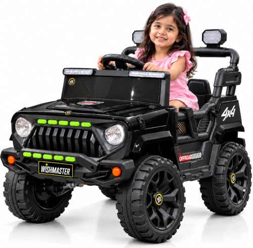 Wishmaster Kids Electric Ride On Car, 2-5 Years|Battery EV Kids Cars Remote Control, Battery Operated Jeep, RGB LED Lights, Bluetooth Music, 6-Months 