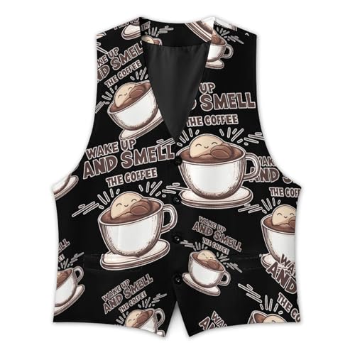 Wake Up And Smell The Coffee Casual Suit Vest for Men Formal Business Dress Regular Fit Waistcoat Tuxedo2