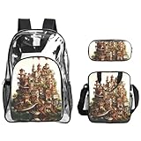 WZYCWB Conjunto de mochila estampada de leopardo en una chaqueta de cuero | Bolsa de almuerzo y estuche | Perfecto para el trabajo, viajes de negocios y vacaciones., Dream Castle, Taille unique