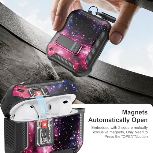 Image of for AirPods Pro 3 Case with Magnetic Lock and Phone Stand, Compatible with Magsafe Charging,with Carabiner&Cleaner kit for Apple iPod Pro 3rd Generation Cover(2025) Men Women (Starry Sky)