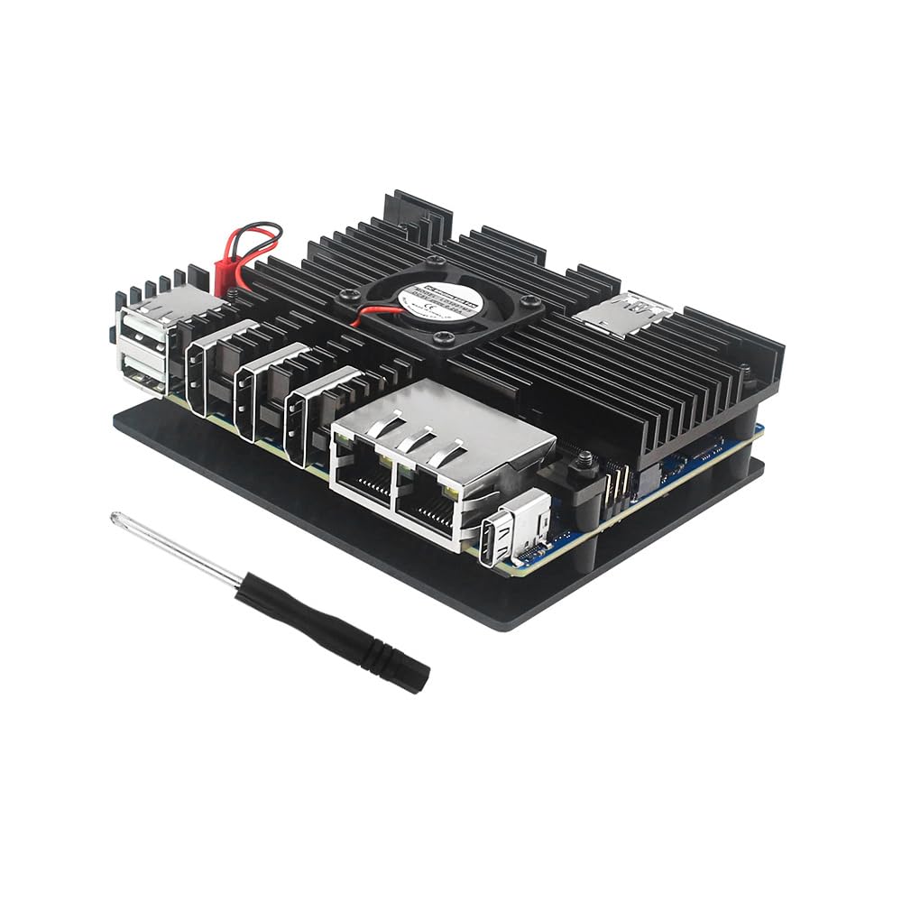 Howay For Pi 5 Plus Case Aluminum Alloy With Cooling Fan Heatsink Box Cover Protecion Shell For Or-G- Pi 5 Plus 4Gb/8Gb/16Gb Metal Case Accessories,Black