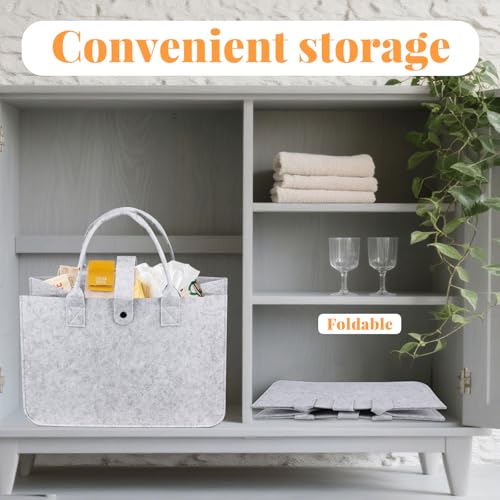 Dawumin Filztasche Groß Einkaufstasche, Filztaschen Shopper, Faltbar Filzkorb, Tragetasche Shopping Bag, Tasche Filz zur Einkaufen, Ausgehen, Aufbewahrung, Reisen, Picknick, 40x26x20cm (Grau)