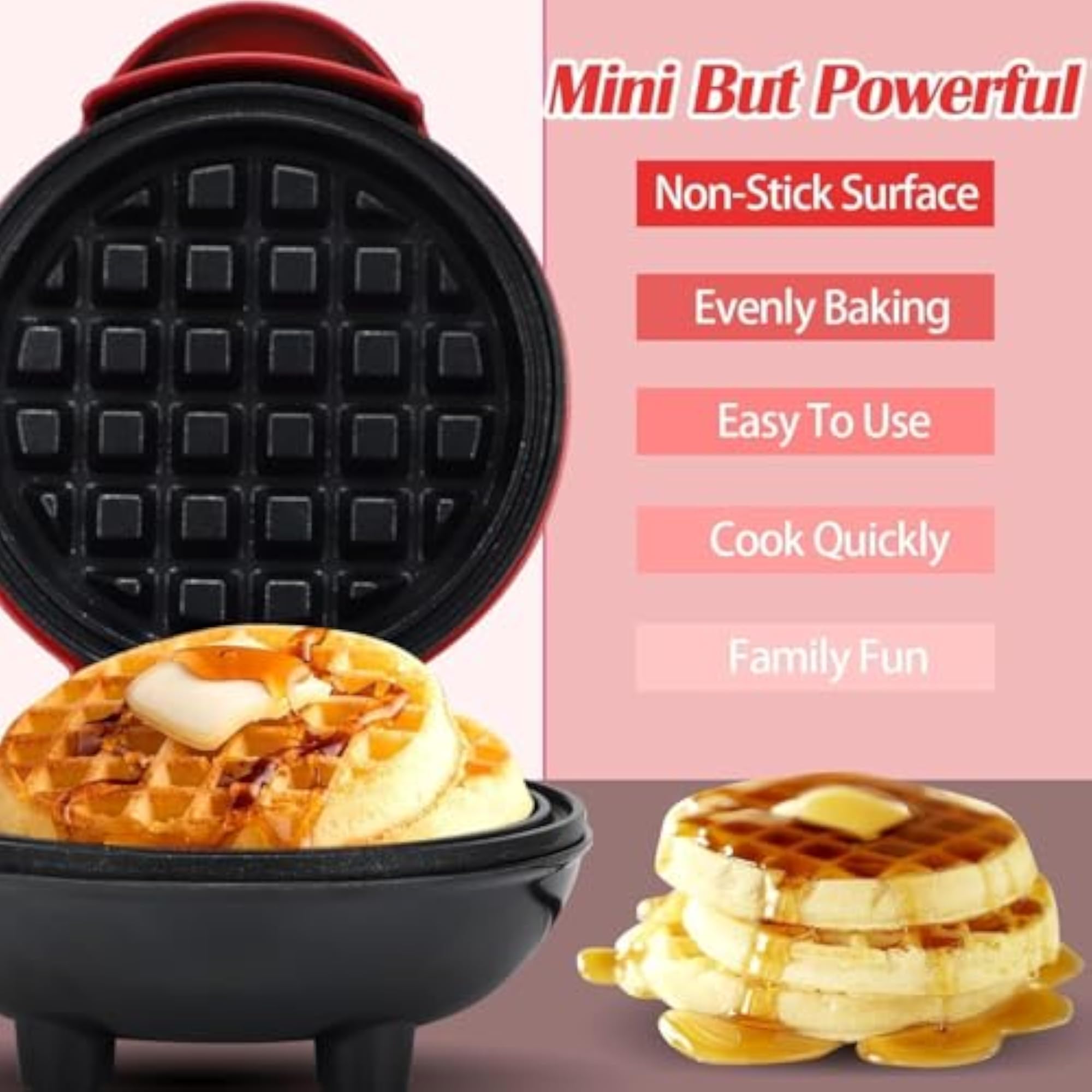 Mini Waffle Maker Machine 3 in 1 Waffle Iron, Easy to Clean Kitchen Appliance