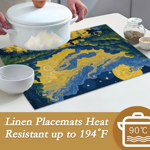 ZIHONSE Van Gogh Style Watercolor Painting Placemats, 12 x 18 inch, Linen Table Runner Kitchen Dining Room Decor Holiday Decor Rustic Vintage Waterproof Washable Table Runner Set of 6 by ZIHONSE - Used condition - Image 3