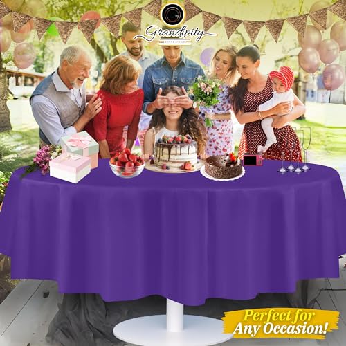 Image of Grandipity 24 Pack Premium Disposable Plastic Tablecloth 84 inch Inch Decorative Round Table Cover - Purple
