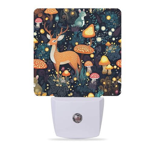 Image of Night Lights Plug into Wall Fantasy Forest Mushrooms Deer Night Lights Dusk to Dawn Sensor Led Lamp for Women Men,Led Lights for Stairway /Hallway /Bedroom,0.5W
