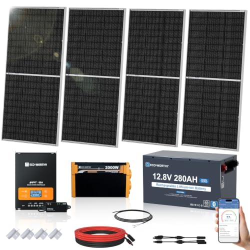 Image of ECO-WORTHY Off Grid Solar System Complete Kit：800W Solar| 3.6kwh Battey | 4PCS N-Type Bifacial 195W Solar Panel+12.8V 280Ah Lithium Battery+60A MPPT Charge Controller+2000W Pure Sine Wave Inverter