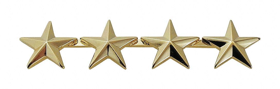 Hero's Pride Rank Insignia, Four Five-Pointed Star Pin, 2 Posts and Clutch Backs, 5/8