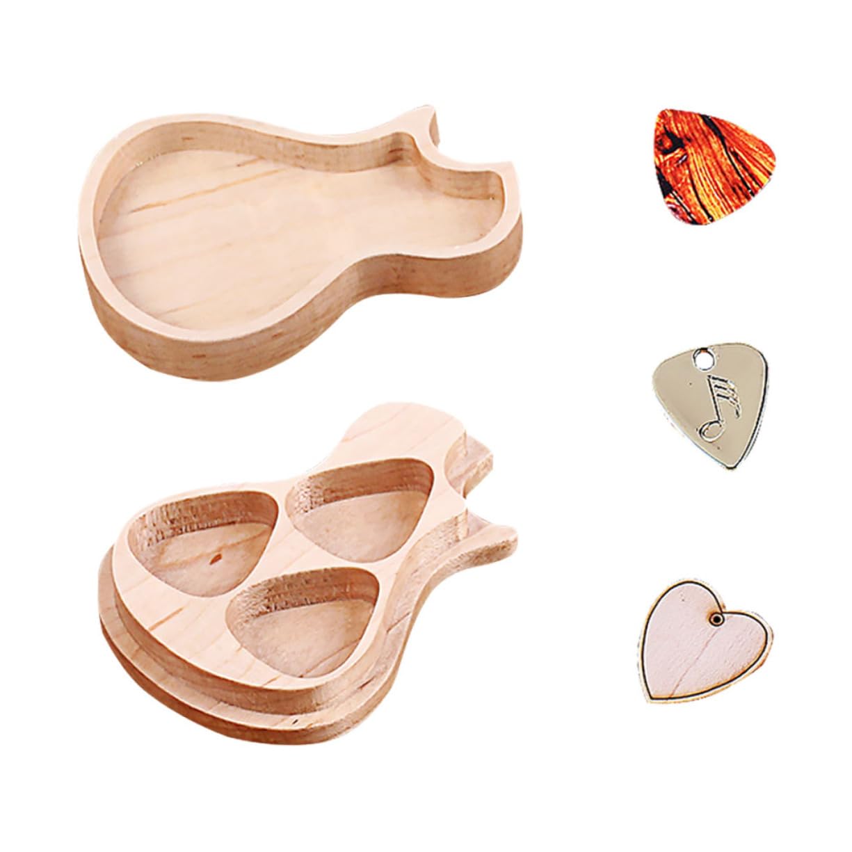 HEMOTON Estuche para Púas de Guitarra de Madera de Arce 3 Púas, Diseño Conveniente y Seguro para Accesorios de Guitarra, Adecuado para Amantes del Sonido