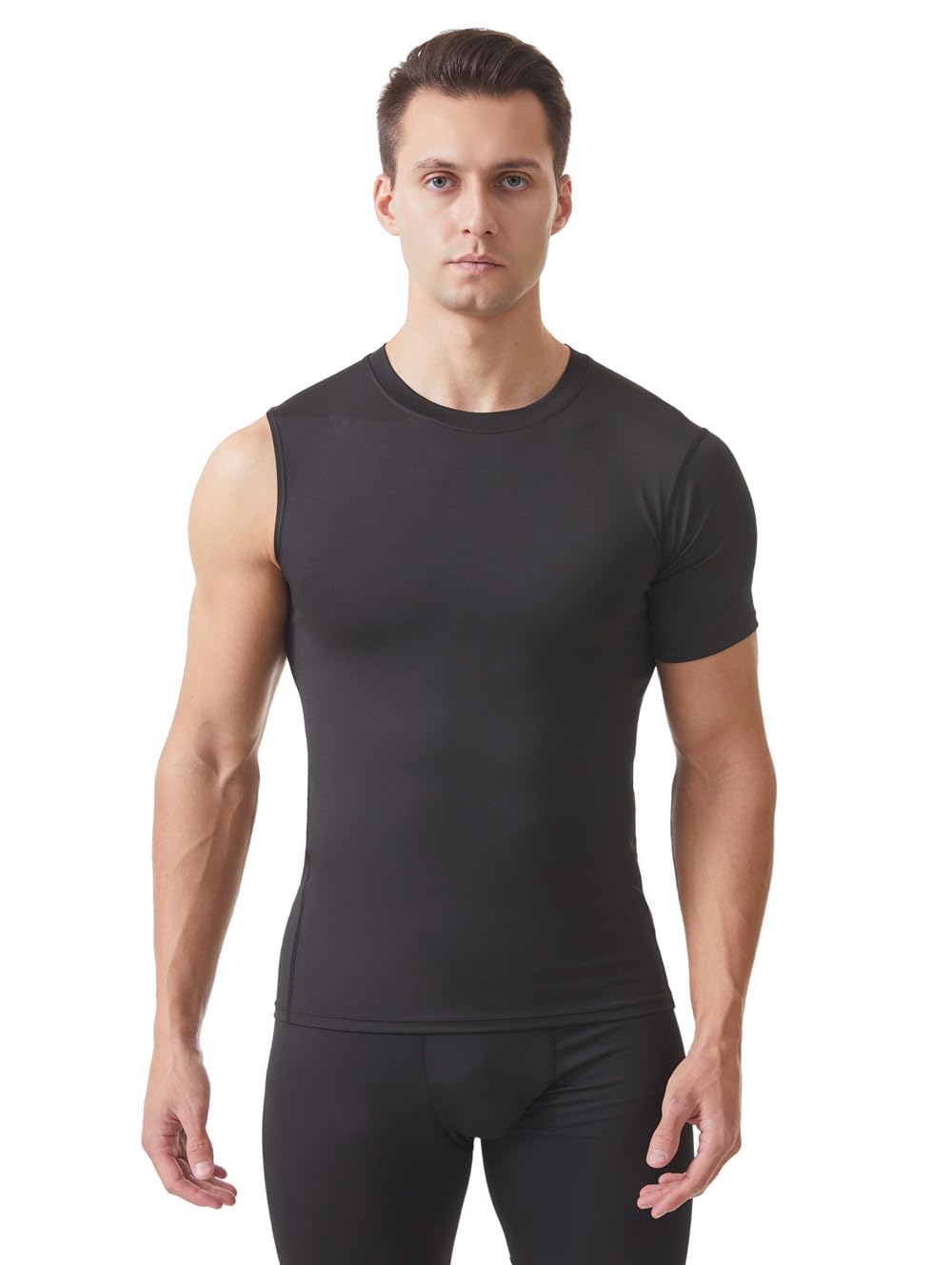 Vomnif Fashion Compression Shirts for Men 1/2 Single Arm Short Sleeve Athletic Base Layer T Shirt for Workout Basketball (US, Alpha, Small, Regular, Regular, Black-2)