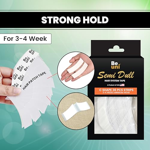 Image of Semi Dull No Shine Tape for Hair Patch - Ultra Hold Wig Tape for Lace Wigs & Toupees | Matte Invisible Finish | Sweatproof Grip | 3-4+ Weeks Hold | 36 Strips for Men & Women
