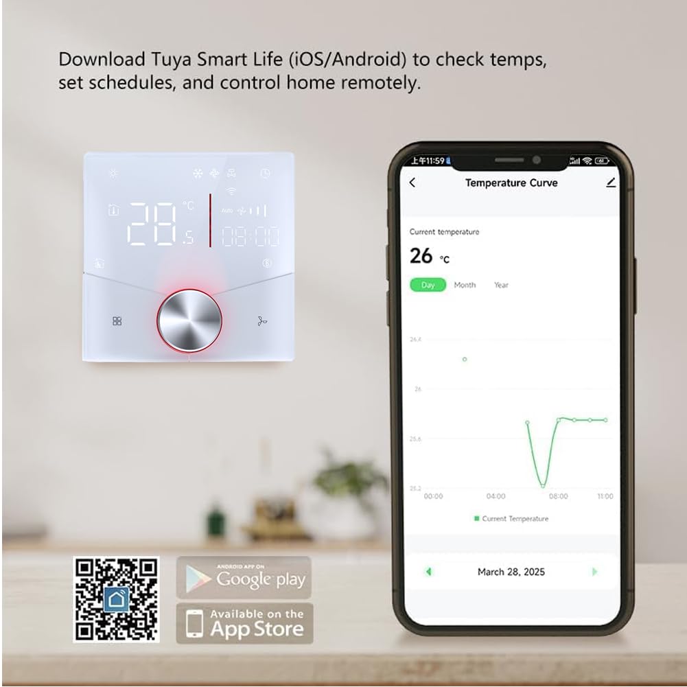 Termostato Inteligente WiFi 4 Tubos para Aire Acondicionado Fan Coil con Conexión WiFi para Soporte de Voz Inteligente Termostato Controlador (4 Tubos)