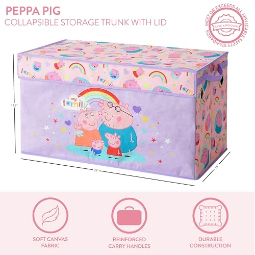 Image of Peppa Pig Collapsible Storage Trunk with Lid,Large Chest Organizer for Kids Bedroom, Playroom & Nursery,Durable Fabric Toy Box with Handles
