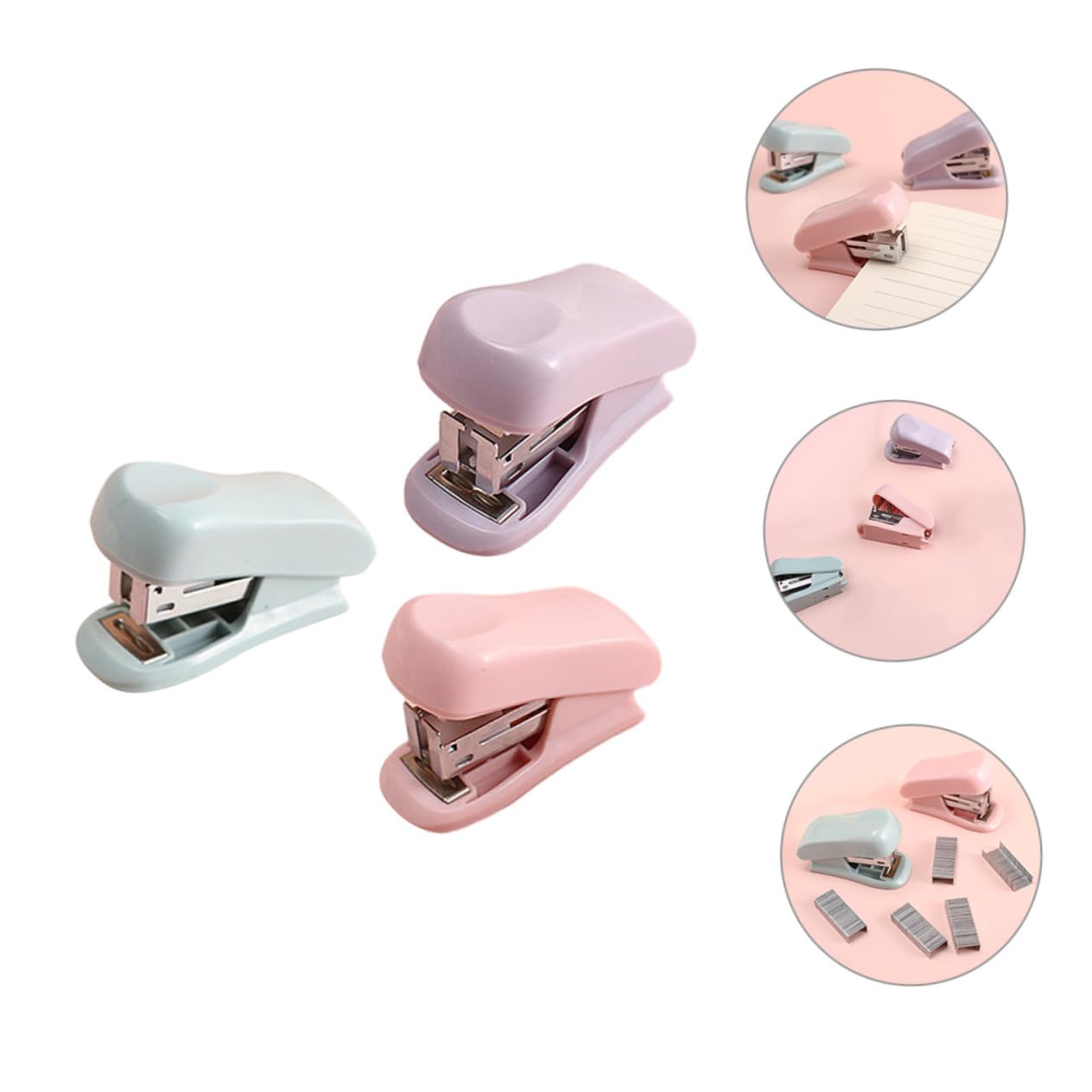 NUOBESTY 5 Ensembles Mini Agrafeuse Papeterie De Bureau Agrafeuse À Main En Plastique Petite Papeterie Esthétique De Bureau Mignonne De 3 pièces * 5