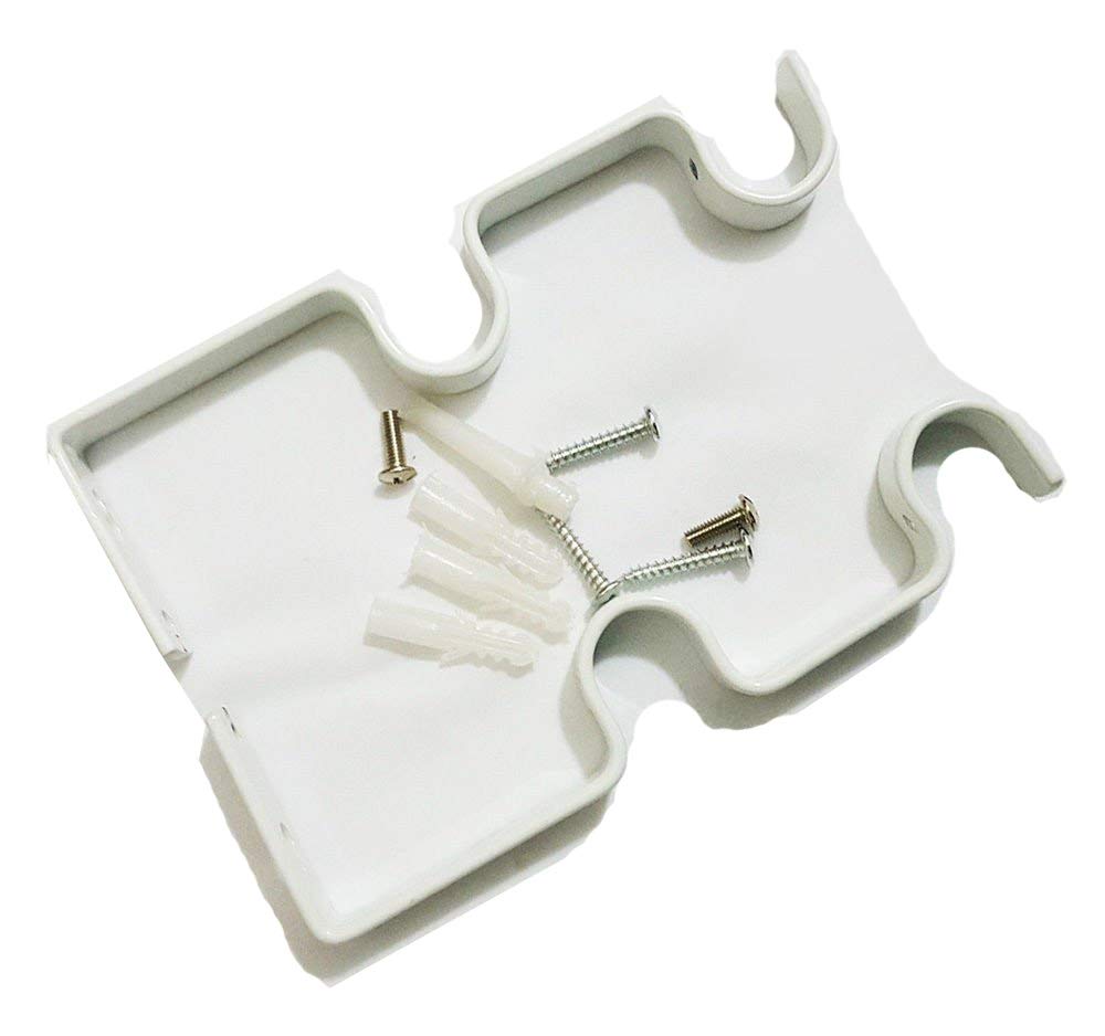 E London Metal Double Curtain Rod/Pole Wall Brackets & Fixings Rod Holder (White)