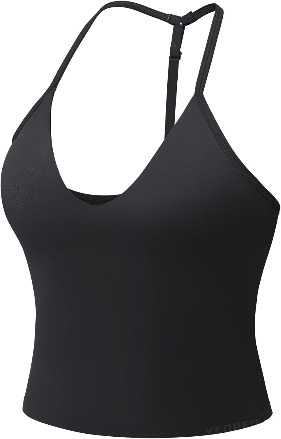 YEOREO Women's Impact Halter Tank Top Strappy Padded Halter Open Back Deep V Neck Built-in Bra Workout Gym Crop Tops