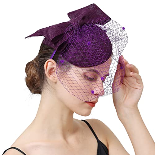 Accessoires de cheveux de mariée pourpre foncé pour cocktail et cérémonie rétro