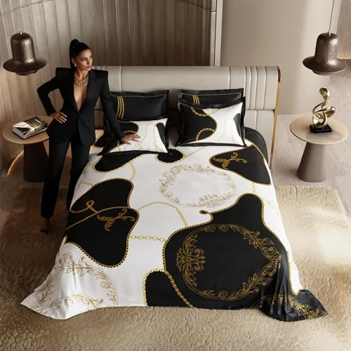 Image of Stoa Paris 300TC UltraSatin Super Size Bedsheet with 4 Pillow Covers, 274cm x 274cm Ideal for King & Double Bed, Gentle on Skin & Hair, Fade & Wrinkle Resistant, Quick Dry, Baroque - Cream-Gold