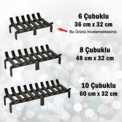 AKTEPE GROUP 36 cm x 32 cm 6 Çubuklu Ekstra Şömine Izgarası Dar Gözlü Izgara