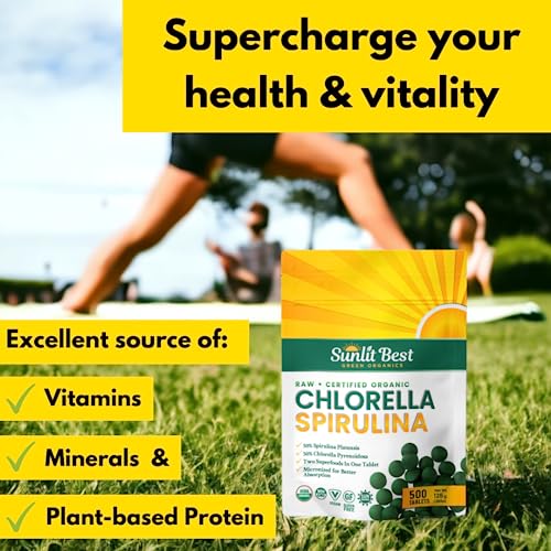 Sunlit Best Green Organics Sunlit Best Organic Chlorella Spirulina 500 Tablets - Pure Superfood Supplement Spirulina Chlorella Pills With Burst & Cracked Cell Wall Algae, Chlorophyll, & Vegan Protein thumb #4