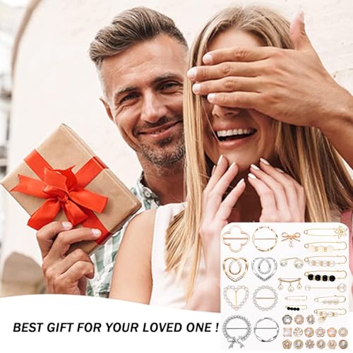 Image of 12-45PCS Scarf Ring Clip Pearl Brooch Pins - T-shirt Sweater Shawl Ties Clips Clothes Corner Knotted Button Fashion Metal Round Circle Shirt Clip Buckle Brooches for Women Girls Gift