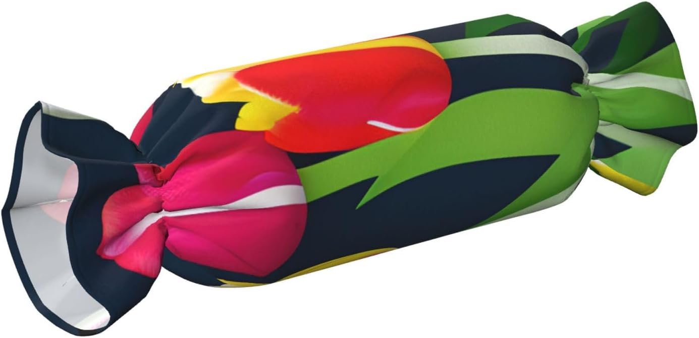 Colorful Tulips Pattern Print Candy Cylindrical Comfortable Pillow Throw Pillows Home Decor Easy Maintenance