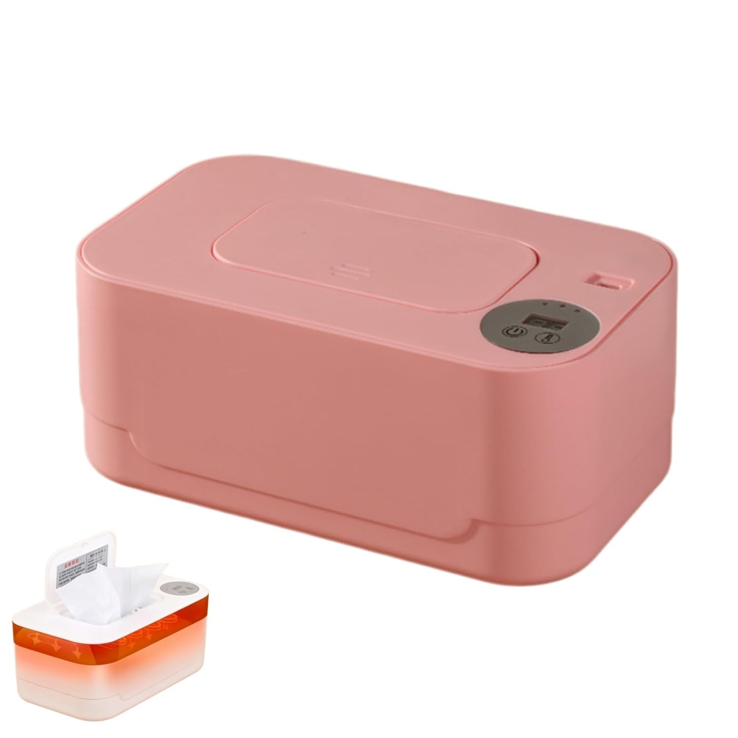 Portable Baby Wipes Warmer, Thermostat Diaper Wipe Warmer 55℃ - 65℃ Adjustable, Baby Wet Wipes Dispenser and Diaper Wipe Warmer with Night Light, Moisturizing and Heat Preservation, USB (Pink)