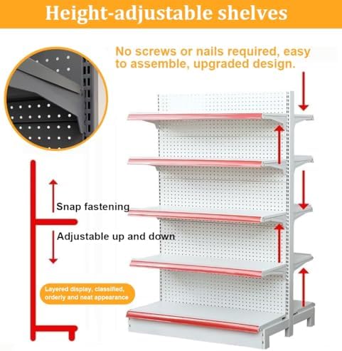 Heavy Duty Retail Display Rack with 20 Hooks, 5-Tier Supermarket Shelf, Snack Organizer for Convenience Stores, Drugstores, Garages (Type B, L93xH135cm)
